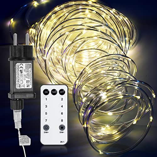Tubiaz 30m LED Lichtschlauch, 300LEDs Lichterschlauch, LED Lichterkette mit Dimmbar & Memory-Funktion für Innen Außen Deko, Party, Hochzeit, Balkon, Garten (Warmweiß, IP65) | Ø7mm PVC, IP65, 360°. 4 Helligkeiten, Memory, Timer 6/18h. Für Garten, Balkon, Party. Inkl. Controller.