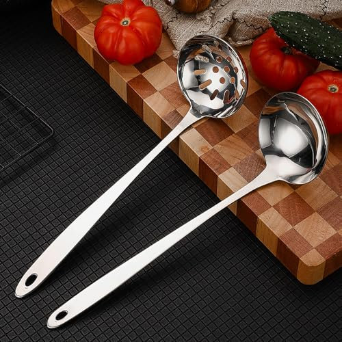 2 Stück Suppenkelle Schaumlöffel - Suppenkelle Edelstahl, Schöpflöffel Edelstahl, Suppenkelle Schaumkelle Klein für Wohnungen, Restaurants, Küchen, Fondue (30x8.5cm)