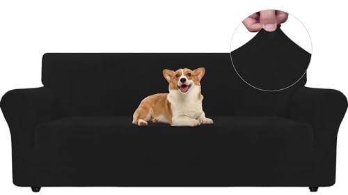 Ystyle Elastischer Samt Sofabezug 3 Sitzer, Schwarz