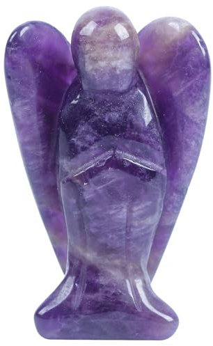 Lovionus89 Natürlich Amethyst Engel Statue, Handgeschnitzt Stein Heilung Kristall Tasche Figuren Dekoration, 7.5 cm