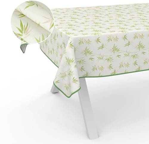 Tovaglia cerata, lavabile, da giardino, per interni ed esterni, 160 x 120 cm, con orlo in bambù