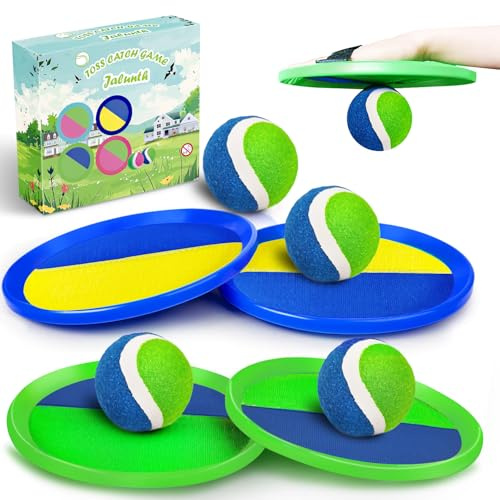 Jalunth Captura Bolas Raqueta Set - Lanzamiento Pelota Juegos Juguetes Playa Agua Jardin Exterior Interior Piscina Terraza para Niños Niña Infantiles Adultos 2 3 4 5 6 7 8 9 10 11 Años Pascua Regalos