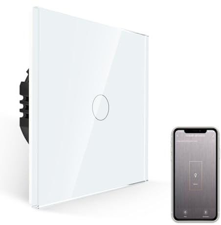 JIMEIDA Smart Touch Lichtschalter Weiß Glas Panel 600W Smart Lichtschalter für Alexa, Google Home, 1 Gang mit Status-LED, Neutralleiter Erforderlich