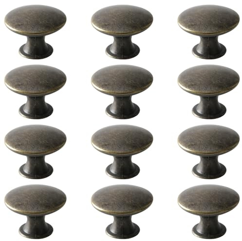 Mokife 12 Pomelli per Mobili Antichi, Bronzo Metallo Rotondi Piccoli Maniglia per Cassetti, Armadi da Cucina, Armadietti, Guardaroba, 30x21mm