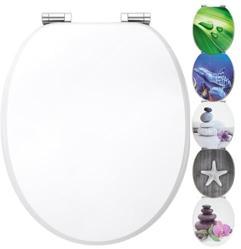 WC Sitz mit Absenkautomatik | Holzkern | stabile Softclose Scharniere | einfache Montage | glatte Oberfläche | tolle Motive zur Auswahl | Holz WC-Deckel universell passend (weiß)