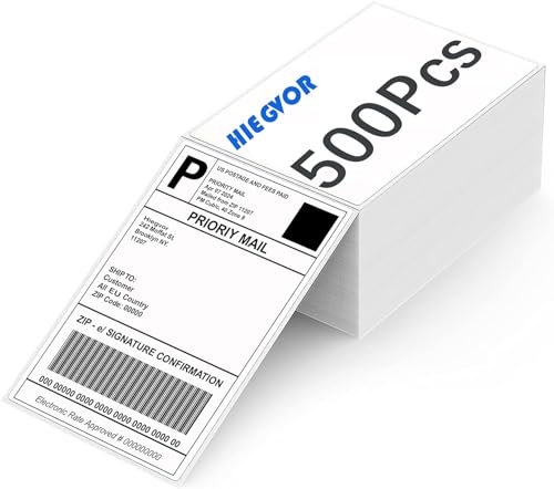 Versandaufkleber 4×6 500 Stück Etiketten/Stapel, Thermopapier Versandetiketten für Labeldrucker Wasserfester Etiketten Papier (10.2 x 15.2 cm, Weiß)