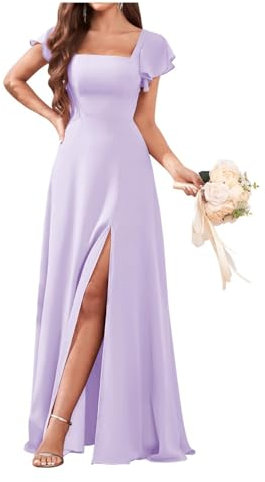 HPPEE Short Sleeve Bridesmaid Dresses Lilac Plus Size Formal Dress with Sleeves for Women Prom Ball Gown UK28