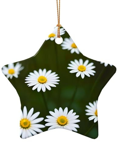 Wilde weiße Chrysanthemen-Blume, exquisiter Weihnachts-Keramik-Anhänger, rund, für Taschen, festliche Baumschmuck, Auto-Dekoration