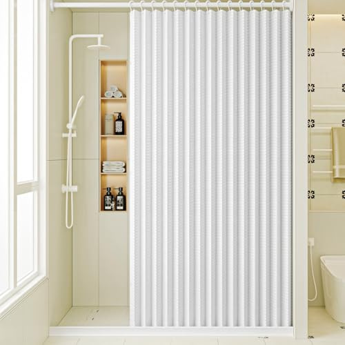 Momooda Duschvorhang Faltbarer Magnet Wasserdichter aus Waffel mit Haken, Duschvorhang Anti Schimmel für Badezimmer, Spritzwassergeschützter Duschvorhang, Weiß, 120x200cm