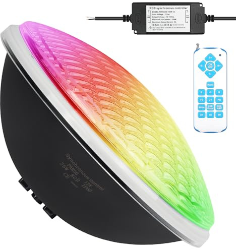 KWODE 36W Lumières de piscine par56,12V RGB Pool Light synchronisé avec l'extérieur de la télécommande, temporisé 2/4/6H IP68 étanche à l'eau pool Light (1 pièce)