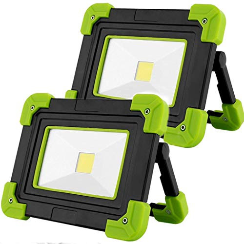 MQDLJSE Lampe de Travail Portable, projecteurs Rechargeables 10 W LED Lampes de Camping, avec lumière Clignotante Rouge/Bleue, Banque d'alimentation USB 2000 mAh, projecteur extérieur étan