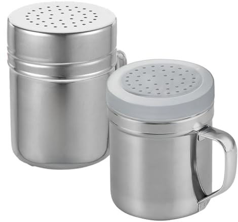Stainless Steel Salt Dredge Shaker Duster - Versatile Salt, Pepper, And Popcorn Sprinkler With Lid & Easy-Grip Handle | 10 Oz, Pack Of 2 - Medium