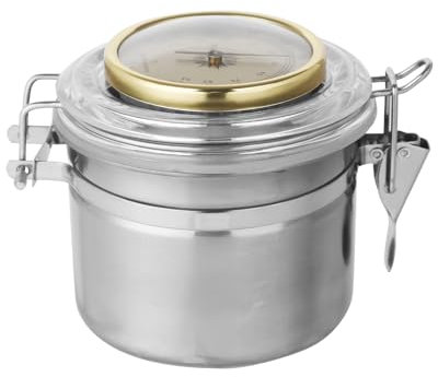 Aouuec Humidor plateado de acero inoxidable – Caja de almacenamiento hermética (0,8 l) con tapa, 11 x 10 cm, humidificador e higómetro integrados para puros y delicatessen