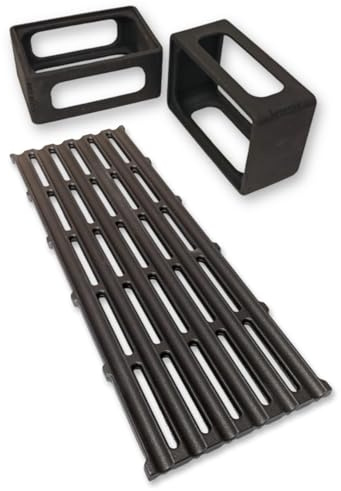 LUNAWAY CAST IRON - Griglia BBQ Modulare in Ghisa 48x17cm + Coppia supporti BBQ Blocks | Cottura uniforme e professionale | Reversibile | Doppia smaltatura black | Compatibile con vari barbecue