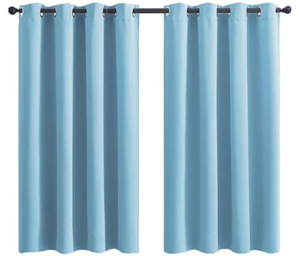 Thermoisolierte Ösenvorhänge, hellblau, Verdunkelungsvorhänge für Schlafzimmer und Wohnzimmer, hitzebeständig, 107 x 160 cm, Verdunklungs-Set für Fenster