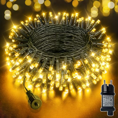 Soagrc Lichterkette Außen Wetterfest, 100 LED 8 Modi Warmes Funkelndes Lichterketten für Raumdekoration, Ideal für Weihnachtsbäume, Hochzeiten und Partys