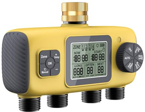 Centralina Irrigazione 4 Zone,Timer Irrigazione,Avere IPX5 Funzione Impermeabile con Programmatore Irrigazione Giardino,Timer Irrigazione Automatica Digitale,Per Prato, Giardino, Piscina