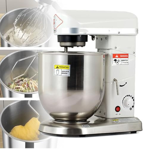 Mixeur sur Socle Professionnel 350 W/500 W, mélangeur électrique avec Bol en Acier Inoxydable, Crochet pétrisseur, Fouet Plat, mixeur Multifonction 3 en 1, Blanc - 10 L