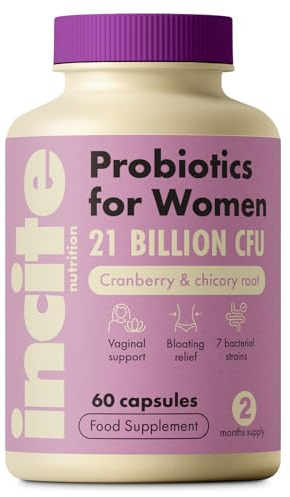 Probiotics for Women 21 Billion CFU – 60 Capsules | 7 Lactobacillus Strains with Cranberry & Prebiotic Inulin – Vaginal Probiotics for Gut Health/pH Balance & Urinary - Womens probiotics – Vegetarian