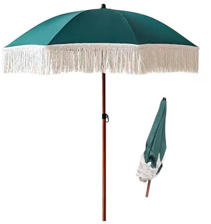 XQJLBZA Ombrellone da Giardino Boho da 180 CM con Frange, Ombrellone da Tavolo Portatile per Esterni, Protezione UV30+, Larghezza del Palo in Alluminio ø 32 MM