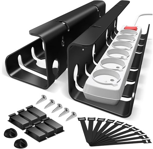 StowBin Kabelkanal Schreibtisch fürs Kabel Management - 2er Set Edelstahl Kabel Organizer Schreibtisch - Inkl. Zubehör - Kabelmanagement Schreibtisch - Cable Organizer Desk,Schwarz