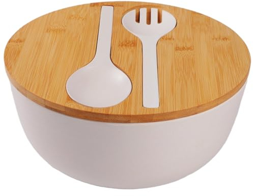 Jorzer Frutero con tapa ensaladera de 25x11, 4 cm con cuchara y tenedor vajilla fácil de limpiar para mezclar y guardar.