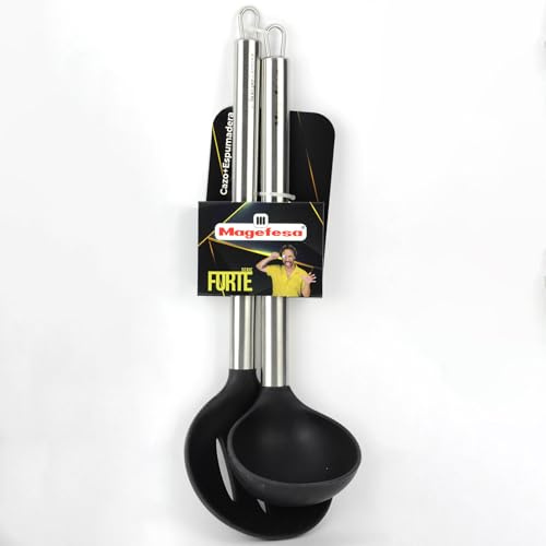 Magefesa Forte - Set Espumadera + Cazo, Acero Inoxidable 18/10, Silicona de Uso Alimenticio, Termo-Resistente, Diseño Moderno, Fácil Uso
