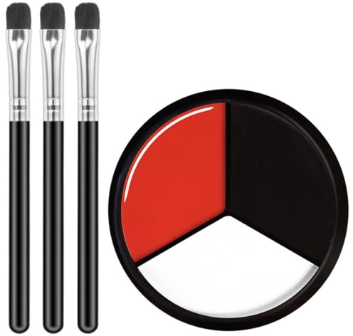 AEKZOX 3 Couleurs Kit de Maquillage Professionnel de Théâtre avec Pinceaux pour Halloween, Carnaval Enfants et Festivals (Noir, Rouge, Blanc)