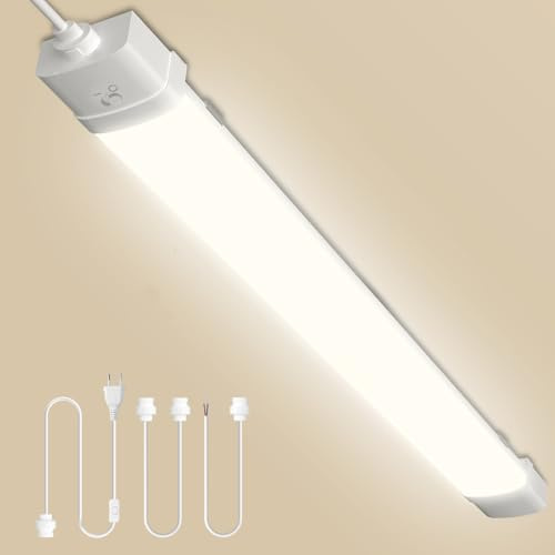 Litglobe LED Feuchtraumleuchte 90CM mit Bewegungsmelder,Verknüpfbar Sensor Feuchtraumlampe mit Stecker,3000K Warmweiß LED Röhre,30W 3000LM Kellerleuchte für Küche Büro Flur Balkon Treppe