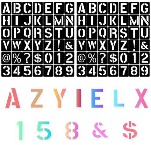 84PCS 4Inch (10cm) Stencils Letters Set withUppercase ＆ Lowercase Alphabet Fonts Numbers Sign, Letter Stencils for Crafts Reusable Washable Alphabet Number Stencil for Drawing Decoration DIY Writing