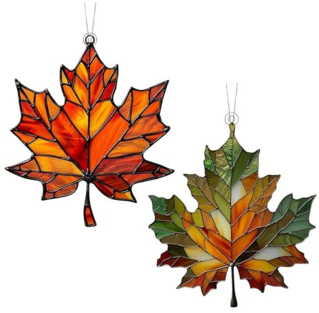 2 Stück Ahornblatt-Ornament Aus Gebeiztem, 10 X 15cm Acryl Herbstdeko | Herbstdeko Fenster Hängend, Ahornblatt Anhänger Ornament, Ahornblätter Feiertags-Ornamente