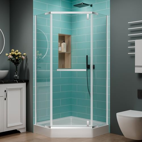 36 Corner Shower Door,36 W x 72 H Neo-Angle Corner Shower Enclosure,Frameless Pivot Shower Doors with 1/4” (6MM) SGCC Tempered Glass for Walk-in Shower,Chrome