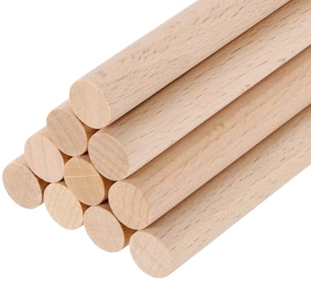 QUARKZMAN Baguettes En Bois,(7mm)1/4 x 8 Pouces Baguettes Rondes En Bois Brut Bâtons En Bois Massif Pour Arts Décoration, Projets DIY Et Bricolage Baguette,Lot De 10
