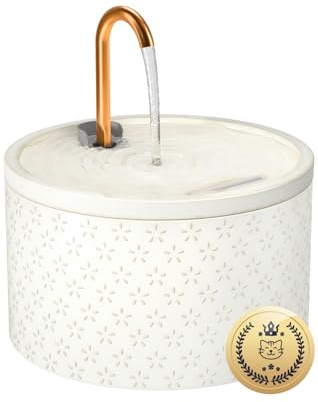 MISFANS Fuente para gatos de cerámica, 2,1 L, dispensador de agua silencioso para mascotas, fuente para gatos para múltiples mascotas, filtro para agua limpia, relieve de flores