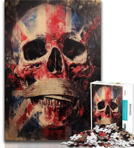 British Flag Skull 1000 Piece Jigsaw Puzzle for Adults And Teenagers,Quiz Game Wall Decoration Unique Birthday And Xmas Gifts 38x26cm