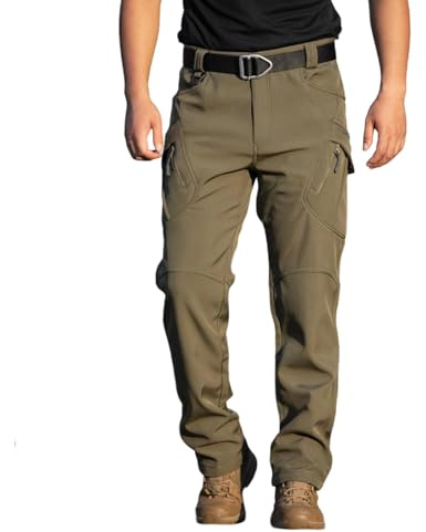Wanderhose Herren Wasserdicht Softshellhose Winddicht Warme Cargo Winterhose Thermo Gefüttert Snowboardhose Arbeitshosen Männer Camouflage Hose Trekkinghose mit Taschen Outdoor Winter armeegrün XXL