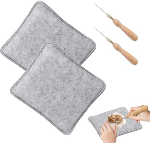 Kit Completo per Infeltrimento a Secco, 2 Tappetini Lana 16 x 18 cm + 2 Manici Legno, Tappetino in Feltro, Set Feltro ad Ago, per Principianti e Artigiani Esperti