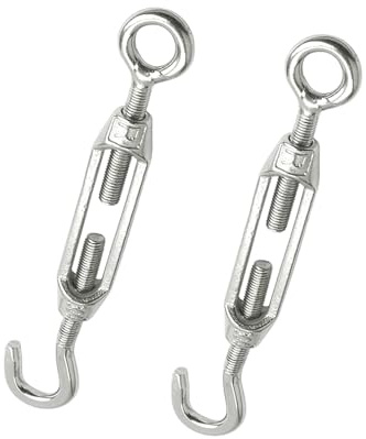Hopzab 2PCS M4 Stainless Steel Turnbuckle Wire Tensioner Hook Eye Set for Adjustable Rope Cable Tie Rods Outdoor Garden Decking Fence Wire Strainer Durable Rustproof