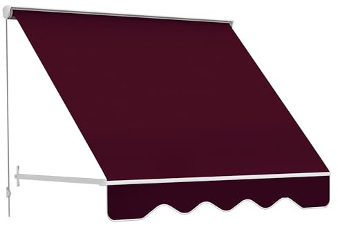 6ft Manual Retractable Sun Awning with Drop Arm – Aluminum Frame, Wine Red UV-Resistant Polyester Shade, Patio & Balcony Ready