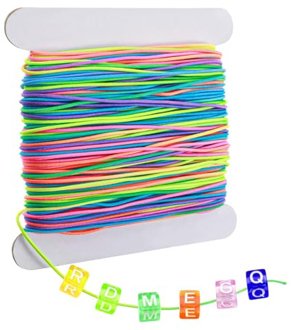 Ouligay 50m Elastic Gummiband für Armbänder 1mm Elastische Schnur | Regenbogen Schmuckfaden Nylonschnur Elastisch Perlenschnur Gummischnur für Halsketten Armband Stirnbänder Bündeln Basteln