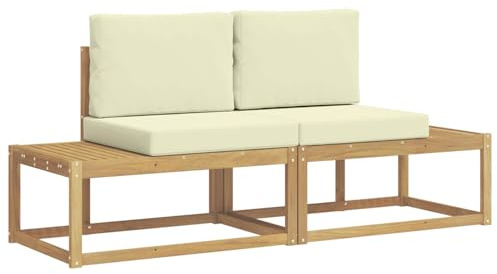 vidaXL Outdoor-Sofagarnitur mit Kissen 2 pcs Weiß und Creme Polyester, Moderner Outdoor-Sofa, robuste Gartensitzmöbel, Lounge-Set für Terrasse, Pool und Gartenbereich