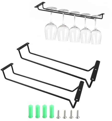 XIANJIA 2 Pack Wine Glass Rack Metal 34cm | Wine Glass Holders Hanging Under Shelf for Bar Kitchen Cabinet Wine Cellar Storage