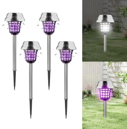 4 piezas antimosquitos solar, lámpara antimosquitos eléctrica con iluminación LED, lámpara UV contra mosquitos, IP65, para el hogar, jardín, patio, camping (4 piezas)