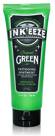 INK-EEZE Green Tattoo Ointment Artists and Aftercare, Essential Oils, Vegan, Cruelty Free, Made in USA, Lavender, 3.3oz tube