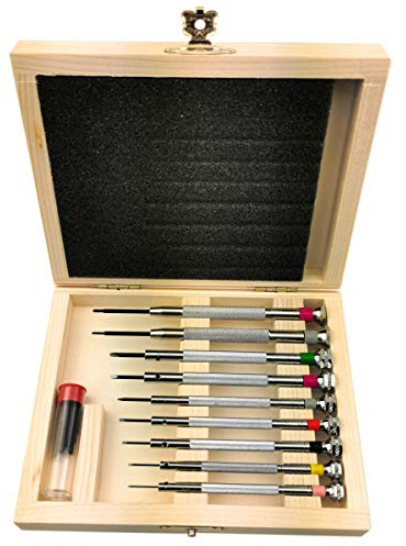 BULLONGÈ Schraubendreher Set VARIO 7+2 für Uhrmacher mit 7 Schlitz und 2 Kreuzschlitzschraubendrehern für die Uhrenreparatur