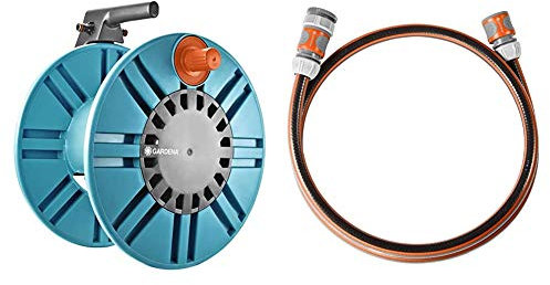 Gardena Classic Wand-Schlauchtrommel 60 mit Schlauchführungsrolle & Anschlussgarnitur Comfort Flex 13 mm (1/2 Zoll), 1.5 m: Schlauchadapter zum Anschluss des Schlauchwagens, 25 bar Berstdruck
