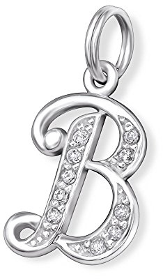 Bungsa KETTEN-ANHÄNGER BUCHSTABEN 925 Sterling Silber mit Kristallen - kleine BUCHSTABEN CHARMS für Bettel-Armband - für Damen, Kinder & Herren - A B C D E F G H I J K L M N O P R S T U V W Z