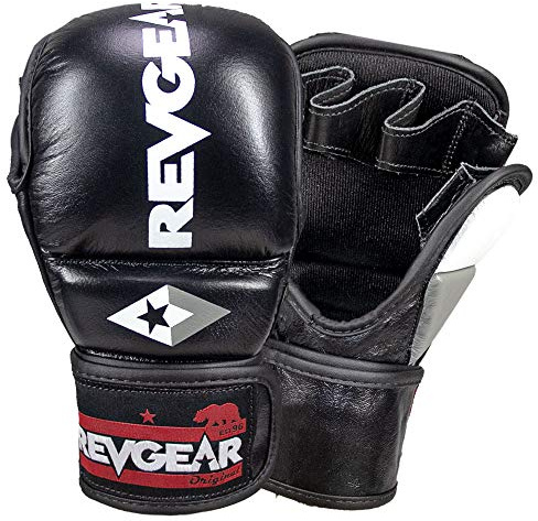 Revgear Pro Series MS1 MMA Boxing Gloves, Muay Thai Gloves, Boxing Training Gloves and Sparring Glove, Premium Leather with Superior Protection, Great Crossover Boxing Gloves Men (Black, L)