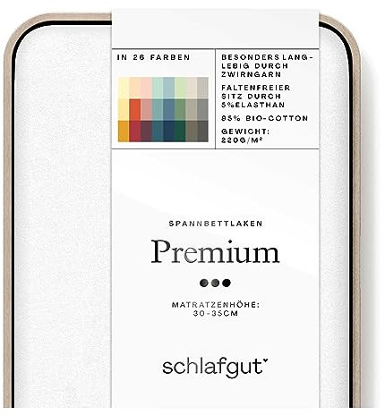 Schlafgut Premium Spannbettlaken 90x190cm bis 100x220cm Full-White, Spannbetttuch aus weicher Biobaumwolle