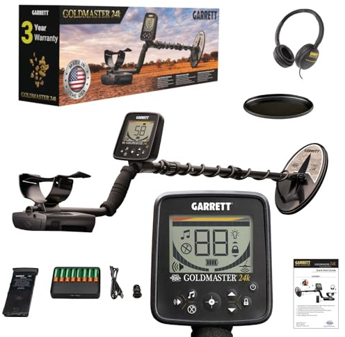 Garrett Goldmaster Metalldetektor für Erwachsene, 24 Karat Gold, kabelgebundene Kopfhörer im Lieferumfang enthalten, mit Eisen-Cancelling, Hintergrundbeleuchtung, Punktmodus und mehr
